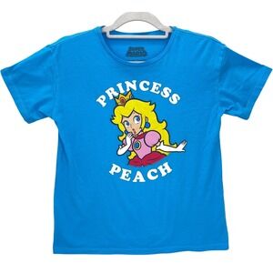 Super Mario Blue Princess Peach Graphic T-Shirt XL 14/16 Short Sleeve Nintendo